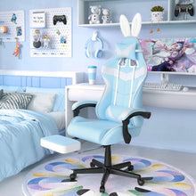 Load image into Gallery viewer, Light Blue Gaming Chair with Footrest,Lovely Cute Bunny Computer Gamer Chair,Kawaii Desk Chair
