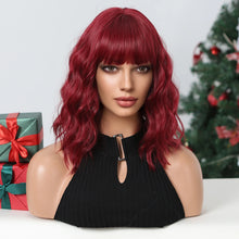 Load image into Gallery viewer, Short Wavy Wine Red Synthetic Wigs for Women Curly Lolita Wigs With Bangs Shoulder Length Wigs Natural Looking Daily Cosplay
