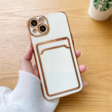 Load image into Gallery viewer, Luxury Plating Silicone Card Slot Holder Case For iPhone 14 12 13 Pro Max Elegant Women Soft Wallet Shockproof Cover Soft Bumper Beautiful Shiny Color Smartphone Case For Women
