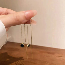 Load image into Gallery viewer, Geometric Square Tassel Drop Earrings – Gold Korean Fashion Jewelry
