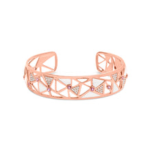 Load image into Gallery viewer, 14K Rose Gold 5/8 Cttw Diamond with Pink Tourmaline Open Cuff Bangle with White Enamel (G-H Color, SI1-SI2 Clarity) - 7"
