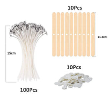 Load image into Gallery viewer, 120Pcs Waxed Cotton Candle Wicks with Metal Stand – Smokeless Pre-Waxed Wick Set for DIY Candle Making, Soy &amp; Paraffin Wax Supplies
