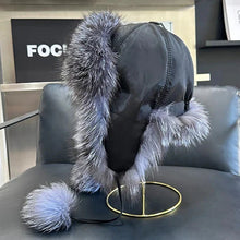 Load image into Gallery viewer, 2025 100% Real Fox Fur Hats Women's Russian Ushanka Aviator Trapper Snow Skiing Hat Caps Earflap Winter Raccoon Fur Bomber Hat
