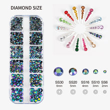 Load image into Gallery viewer, 12 Grids Mixed Nail Rhinestones - SS6-SS30 Flat-Back Glass Gems for Nail Art
