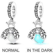 Load image into Gallery viewer, 925 Sterling Silver Pink Butterfly &amp; Luminous Firefly Charm – Dangle Bead for Bracelet or Necklace | Elegant DIY Jewelry Gift for Women
