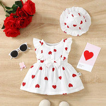 Load image into Gallery viewer, Baby Girl Summer Dress Set (0–9M) – Love Print Sleeveless Dress with Matching Hat

