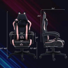 Load image into Gallery viewer, Gaming Chair with Cat Ears, Reclining Faux Leather Computer Chair with Footrest, Lumbar Support and Headrest, Height Adjustable
