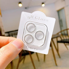 Load image into Gallery viewer, Glitter Camera Protector Glass For iPhone 14 13 12 Pro Max 11 Mini Diamond Lens Back Cover For iPhone 14Pro 13Pro 13 Protective Sparkling Glittery Edge Cover Tempered Glass Circle
