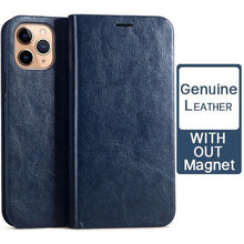 Load image into Gallery viewer, Brown Genuine Leather Flip Case For iPhone Luxury Wallet Card Cover For iPhone 14 13 Leather iPhone Case Kickstand Card Holder Flip Leather Wallet Phone Case
