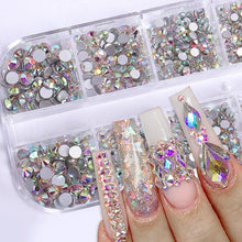 Load image into Gallery viewer, 2400+ Shiny Clear Crystal Nail Rhinestones - Mixed Sizes &amp; Shapes Flatback Gems
