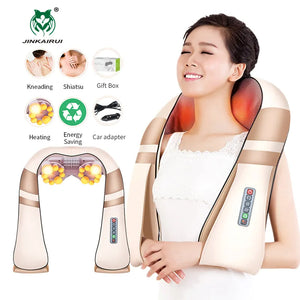 JinKaiRui U Shape Electrical Shiatsu Body Shoulder Neck Massager Back Infrared 4D kneading Massage Car Home Best Gift HealthCare
