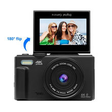 Load image into Gallery viewer, 4K Digital Camera for Photography and 18X Digital Zoom Camera 64MP Compact Vlogging Camera 3'' 180° Flip Screen with Flash
