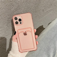 Load image into Gallery viewer, Transparent Card Slot Holder Case for iPhone 13 11 12 14 Pro Max Mini Clear Shockproof Soft Wallet Cover Clear Phone Case with Card Holder Slim Protective Soft Shock Absorbing Case with Card Holder
