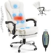 Load image into Gallery viewer, Office Chair with 7 Point Vibrating Massage&amp;Heat Functions, Ergonomic Recliner Chair w/Footrest PU Leather Wide Computer Desk Ch
