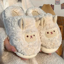 Load image into Gallery viewer, Winter Cartoon Plush Slippers Warm Fluffy Faux Fur Sheep Design Indoor Home Couple Cotton Slippers for Men And Women
