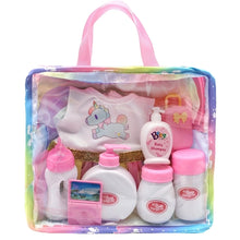 Load image into Gallery viewer, Baby Doll Feeding Bottle Set Baby Care Toy Stroller 2pcs Milk And Juice Bottles With Toy Pacifier Baby Doll Accessories
