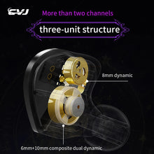 Load image into Gallery viewer, CVJ Night Elf Dual-Channel 3 Dynamic Driver In-Ear Wired HIFI Headphones High-Quality Earbuds with Microphone 3.5mm
