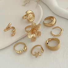 Load image into Gallery viewer, Ingemark 8Pcs/Set Vintage Metal Petal Flower Water Drop Open Rings for Women Trend 2025 Goth Geometric Ring Daily Jewelry Gift
