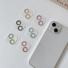 Load image into Gallery viewer, Glitter Camera Protector Glass For iPhone 14 13 12 Pro Max 11 Mini Diamond Lens Back Cover For iPhone 14Pro 13Pro 13 Protective Sparkling Glittery Edge Cover Tempered Glass Circle
