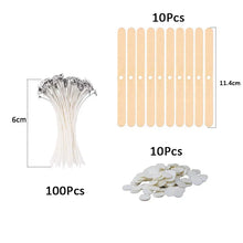Load image into Gallery viewer, 120Pcs Waxed Cotton Candle Wicks with Metal Stand – Smokeless Pre-Waxed Wick Set for DIY Candle Making, Soy &amp; Paraffin Wax Supplies
