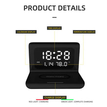 Load image into Gallery viewer, Creative Clock Multifunctional Three-Electric Wireless Charger LED Charging Pad Station Phone Digital Desk Thermometer Wireless
