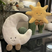 Load image into Gallery viewer, Adorable Smile Face White Moon Yellow Sun Plushie Stuffed Cute Cartoon Weather Plush Toy for Kid Bedroom Decor Sofa Throw Pillow
