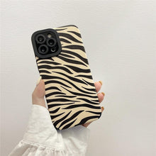 Load image into Gallery viewer, Luxury Zebra Pattern PU Leather Phone Case for iPhone 7 8 Plus X XR XS 11 12 13 14 Pro Max Soft Silicon Cover Girl Black White Zebra Print Phone Cover Black Soft Leather Black White Case For iPhone
