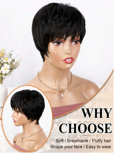 Short Wig for Women, Synthetic Wig, Non-adhesive, Wear-resistant, Heat-Resistant, Natural, Short Layer, Suitable for beginners