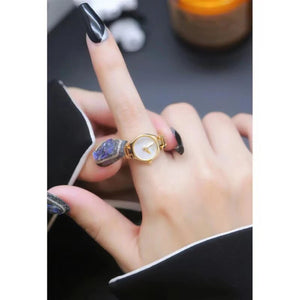 2023 Unique Imitation Watch Design with Gold Color Open Ring, Gothic Girls' Fashion Jewelry For Women Party Luxury Accessories