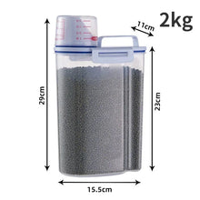 Load image into Gallery viewer, Airtight Pet Food Storage Container with Measuring Cup – 1.5kg/2kg Plastic Dog &amp; Cat Food Pail, Moisture-Proof Sealed Jar
