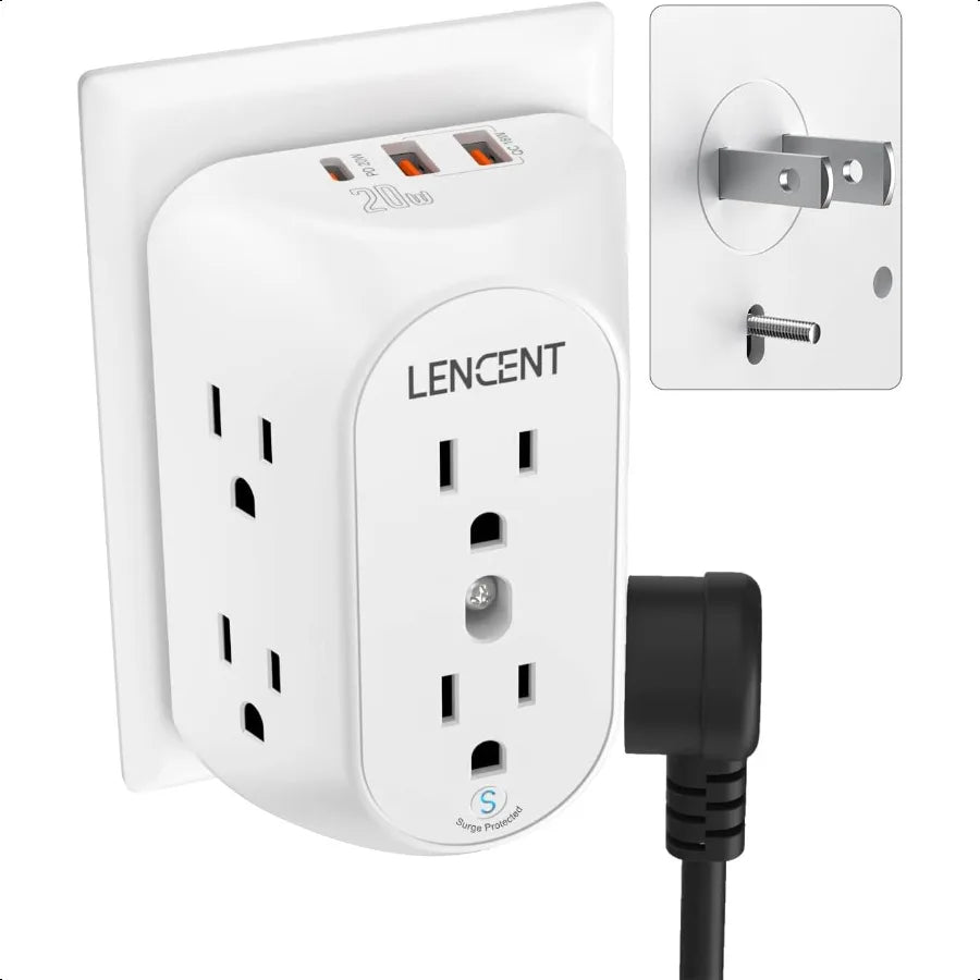 2 Prong Power Strip 3 to 2 Prong Grounding Adapter 6 Outlet PD20W 2 USB A Port 1728J Surge Protector 3Sided Wide Spaced Extende