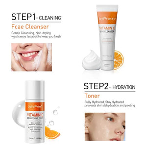 JoyPretty Vitamin C Whitening Skin Care Set Glutathione Face Cream Emulsions Serum Skin Whitener Korean Skin Care Products 5PCS