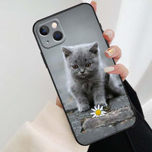 Load image into Gallery viewer, Beautiful Grey British Shorthair Cat Case For iPhone 12 13 Mini 13 11 12 14 Pro Max XS X XR 6S 7 8 Plus SE 2020 Silicone Cover Silicone Soft Black Moon Smooth Print Design
