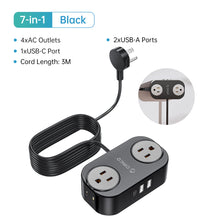Load image into Gallery viewer, ORICO Travel Power Strip with USB C AC Outlets 3 USB Ports Wrapped Flat Plug Extension Cord with Multiple Outlets for Travel
