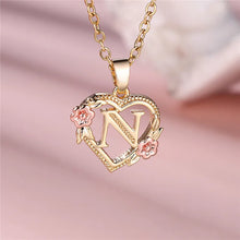 Load image into Gallery viewer, Female A-Z Letter Flower Pendant Necklace Yellow Gold Color Wedding Jewelry Gift For Women
