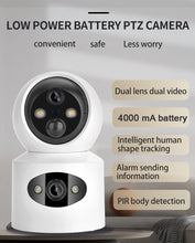 Load image into Gallery viewer, Dual Lens PTZ IP Camera 4000 mA Battery Wireless Auto Track Cctv Security Surveillance Video Full Color Night Vision HD Home Cam
