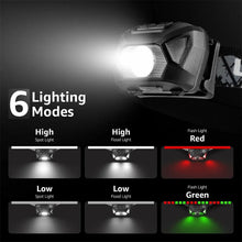 Load image into Gallery viewer, 6 Modes Usb Rechargeable Headlamp IPX4 Waterproof Headlight Flashlights LED Head Lamp With Red Green Light For Outdoor Fishing
