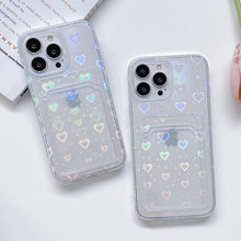 Load image into Gallery viewer, Transparent Cute Heart Pattern Phone Cases For iPhone 13 14 Pro Max Simple Luxurious Love Gradient Silicon Wallet Cover Card Holder Shockproof Bumper Protective Cover
