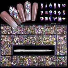 Load image into Gallery viewer, 21 Grid Nail Art Rhinestone Set - Multi-Style Flat Bottom Glass Diamonds
