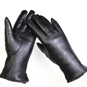 Goatskin Deerskin Grain Leather Gloves Women's Fashion Simple Style Velvet Lining Autumn Winter Warm Motorcycle Riding Glove