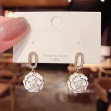 Load image into Gallery viewer, White Flower &amp; Butterfly Dangle Earrings – Acrylic Pearl Heart Jewelry
