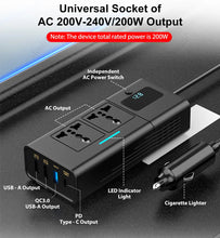 Load image into Gallery viewer, Car 220v Inverter 12 to 220 Voltage Power Converter 200W for 12V Vehicles
