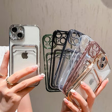 Load image into Gallery viewer, Transparent Card Holder Wallet Case For iPhone 13 11 12 14 Pro Max 14 Plus Photo Pocket Shockproof Silicone Cover Wallet Case Card Slot Ultra Glossy Slim Clear Case
