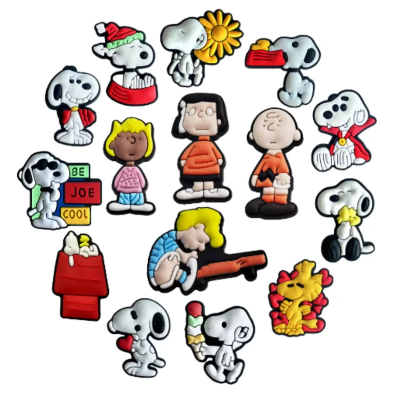 15pcs/set Snoopy Cartoon Shoe Charms Accessories Shoe Decoration Clog Sandal Buckle Children's Holiday Party Gifts