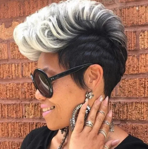 Short Curly Wigs for Black Women Natural Looking Wavy Short Black Wigs with Bangs Side Part Synthetic Hair Fashion Wigs