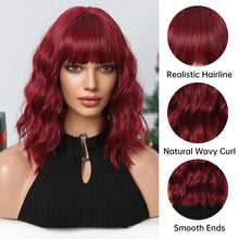 Load image into Gallery viewer, Short Wavy Wine Red Synthetic Wigs for Women Curly Lolita Wigs With Bangs Shoulder Length Wigs Natural Looking Daily Cosplay
