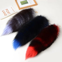 Load image into Gallery viewer, Plush-Fox Tail Keychain Furry Racoon Tail Keyring Keychain 28cm Animal Tail Key-Pendant Pompoms Keyring Holder Bag-Decor
