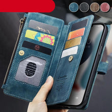 Load image into Gallery viewer, Vintage Card Holder Leather Wallet Case for iPhone 11 12 13 14 Pro Max Mini XR XS Max 8 7 6s Plus SE Storage Pocket Cover Flip Case PU Leather Protective Case With Magnetic Closure
