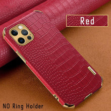 Load image into Gallery viewer, Crocodile Leather Case For iPhone 13 12 Mini Shockproof Magnetic Ring Holder Phone Cover Ultra-thin Soft Crocodile Leather Shockproof Bumper With Ring Bracket Protective Cover for iPhone
