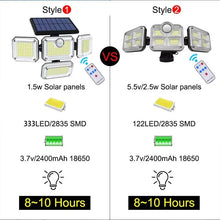 Load image into Gallery viewer, 122/333 LED Solar Motion Sensor Lights – IP65 Waterproof Outdoor Wall Lamp with 3 Modes for Garage, Yard &amp; Corridor
